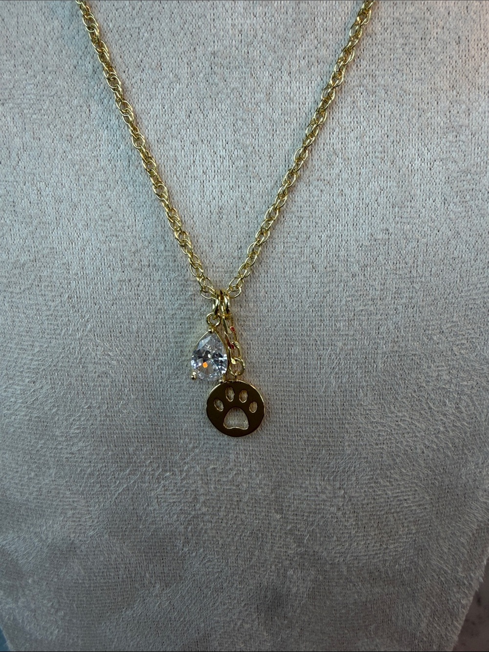 14 K Gold plated Paw Print Pendant Necklace with Crystal Charm - Women Jewelry